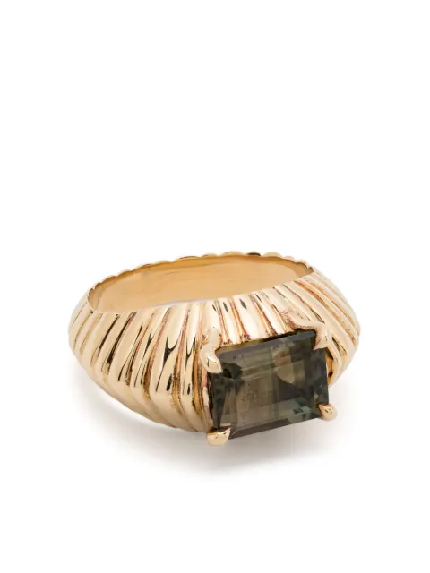 Lizzie Mandler Fine Jewelry خاتم 'فلوتيد كريسنت' كبير ذهب أصفر عيار 18 مرصع بحجر التورمالين