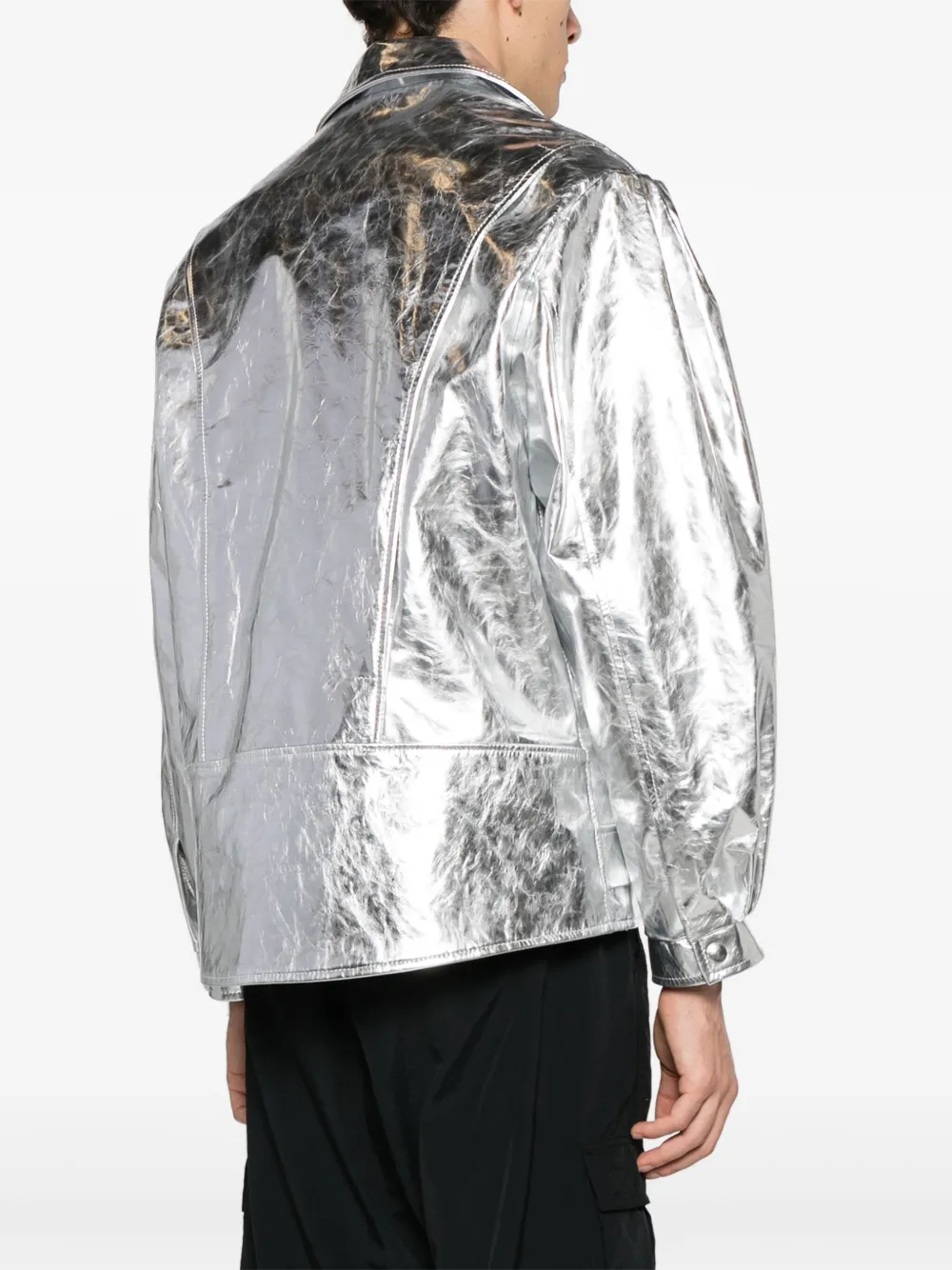 Shop Simone Rocha Metallic-leather Biker Jacket In Silver