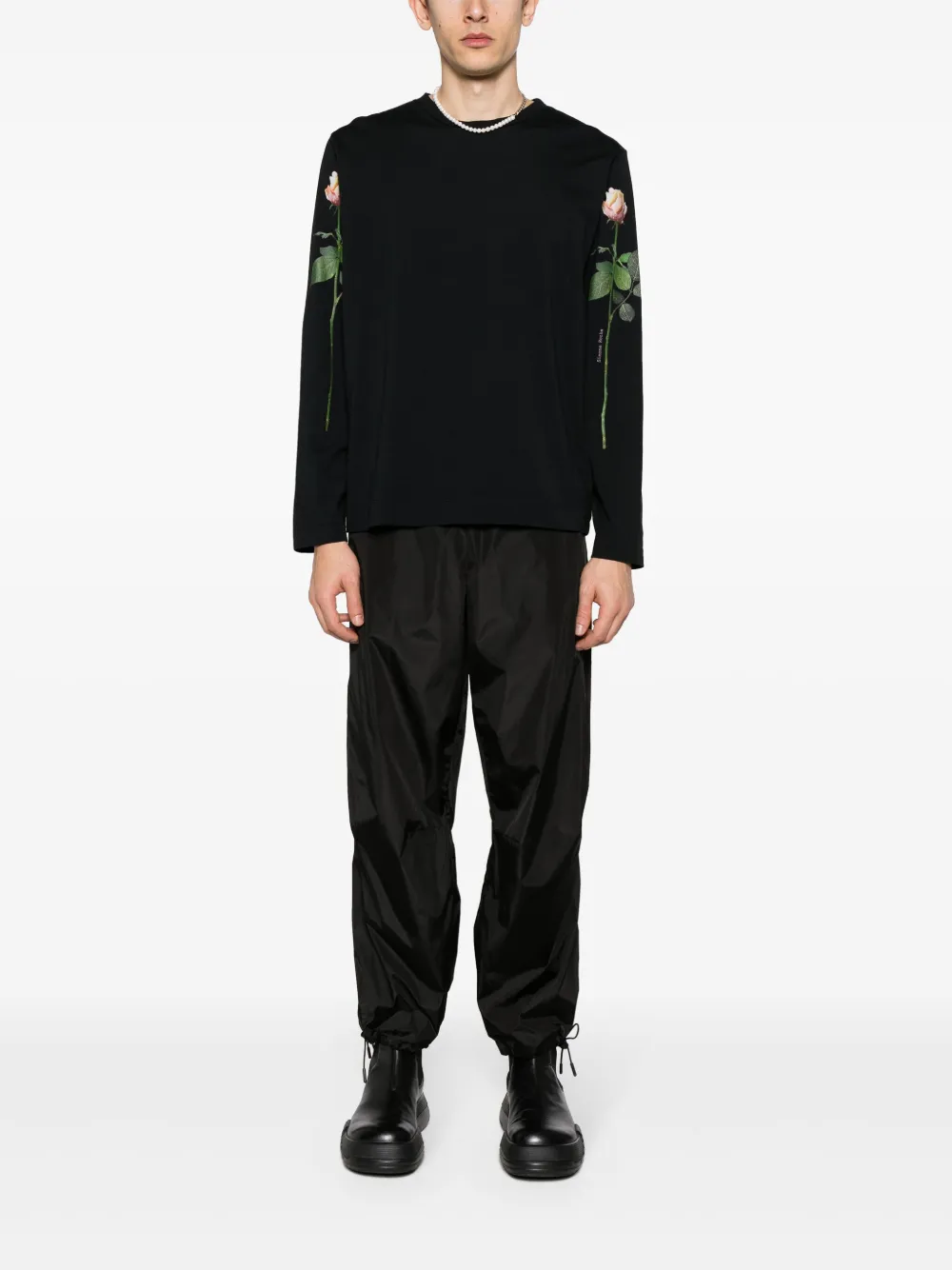 Simone Rocha rose-print cotton T-shirt - Zwart