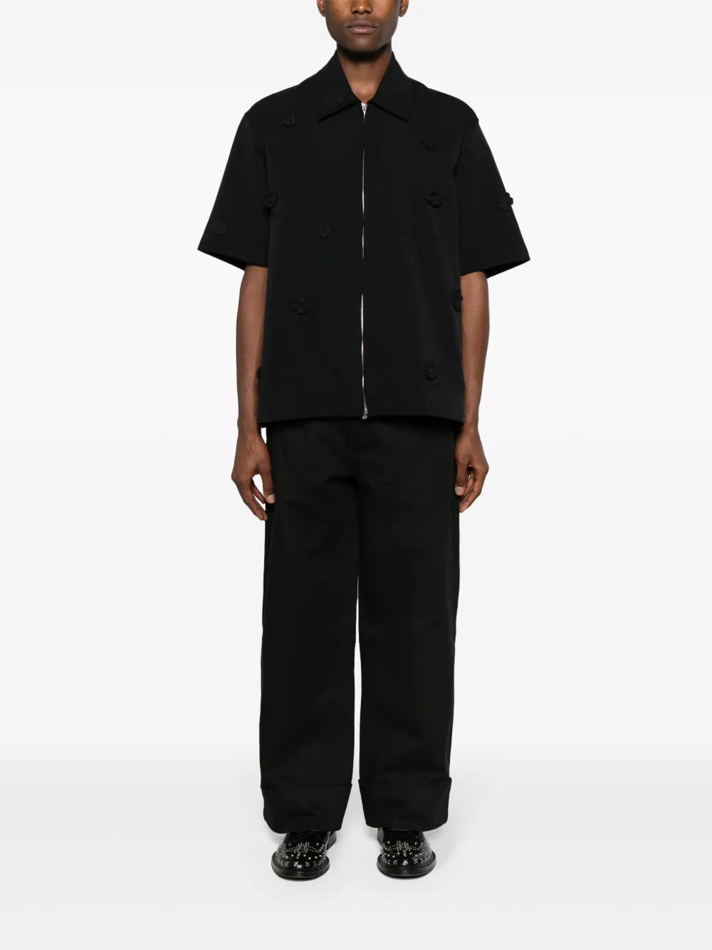 Shop Simone Rocha Workwear Chaps Straight Trousers In Black