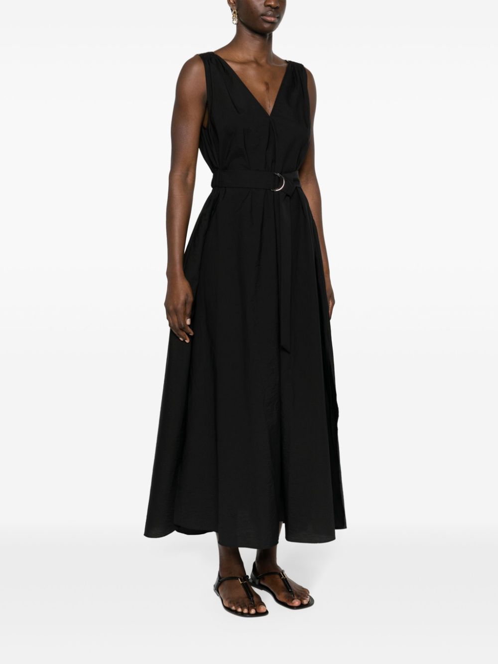 Shop Brunello Cucinelli Belted Sleeveless Dress In Black