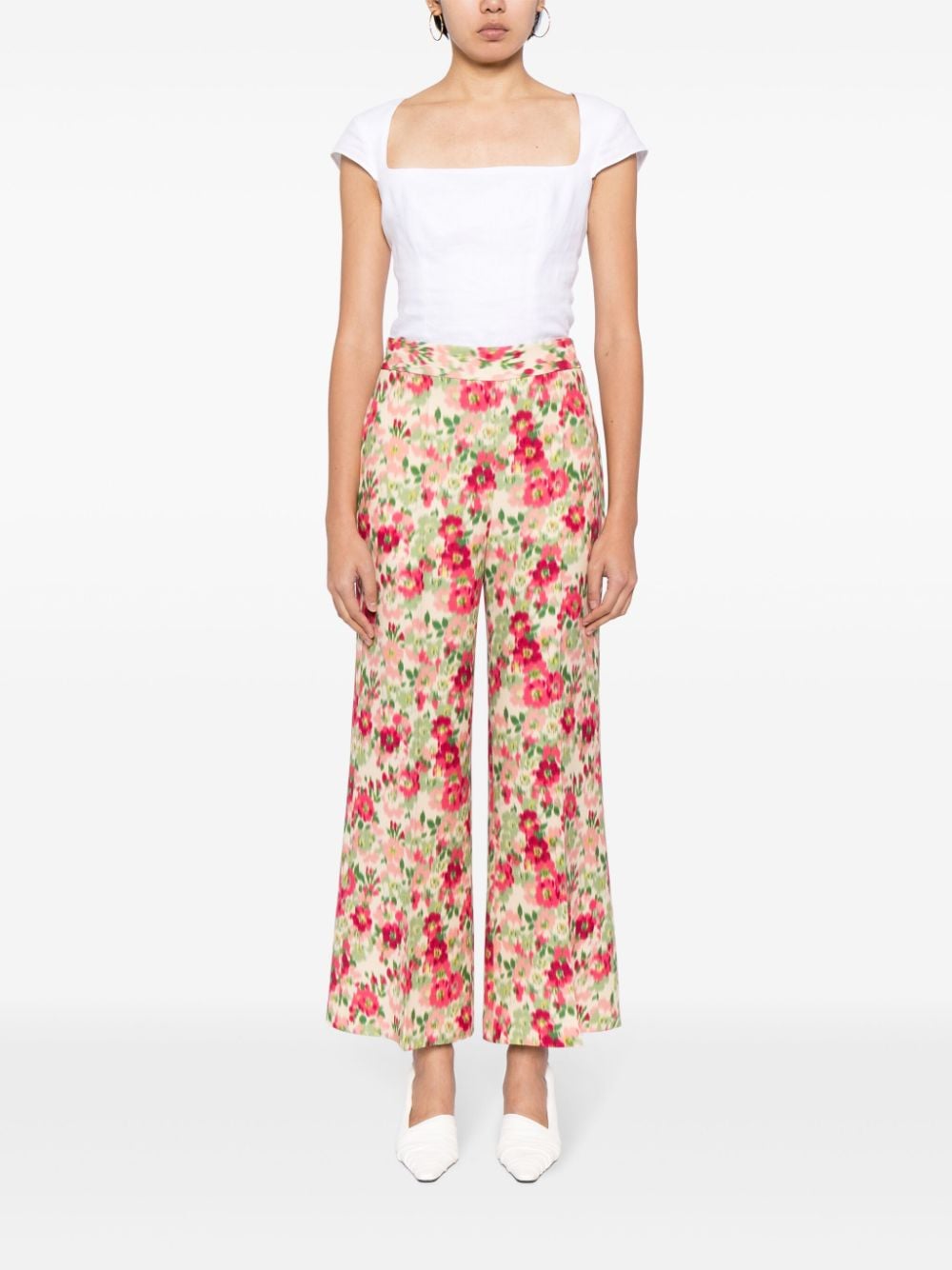 Shop Adam Lippes Floral-print Palazzo Pants In Neutrals