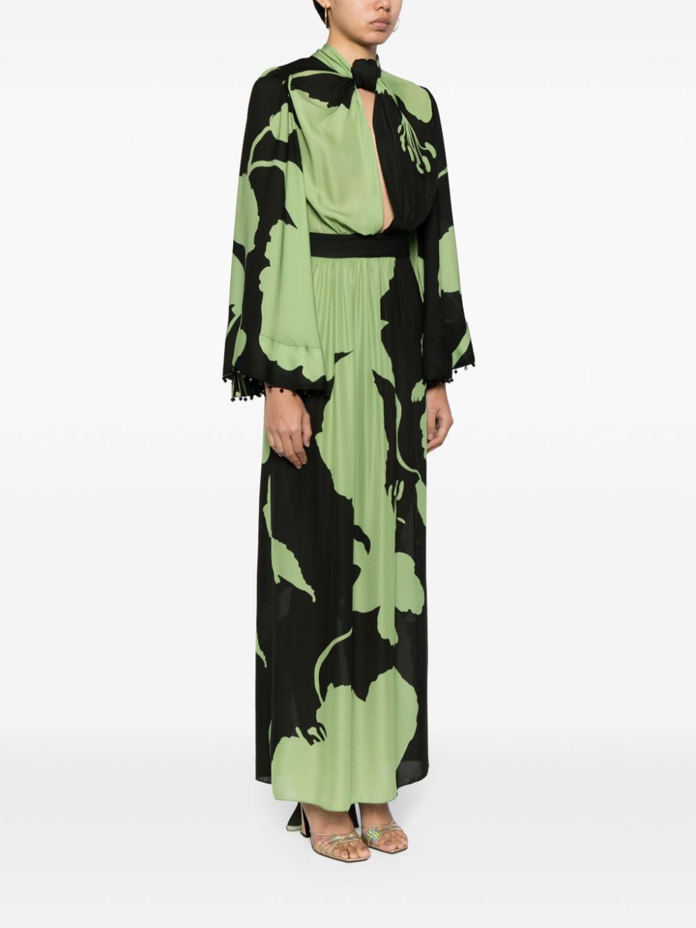 Shop Johanna Ortiz Earthy Elegance Silk Dress In Green