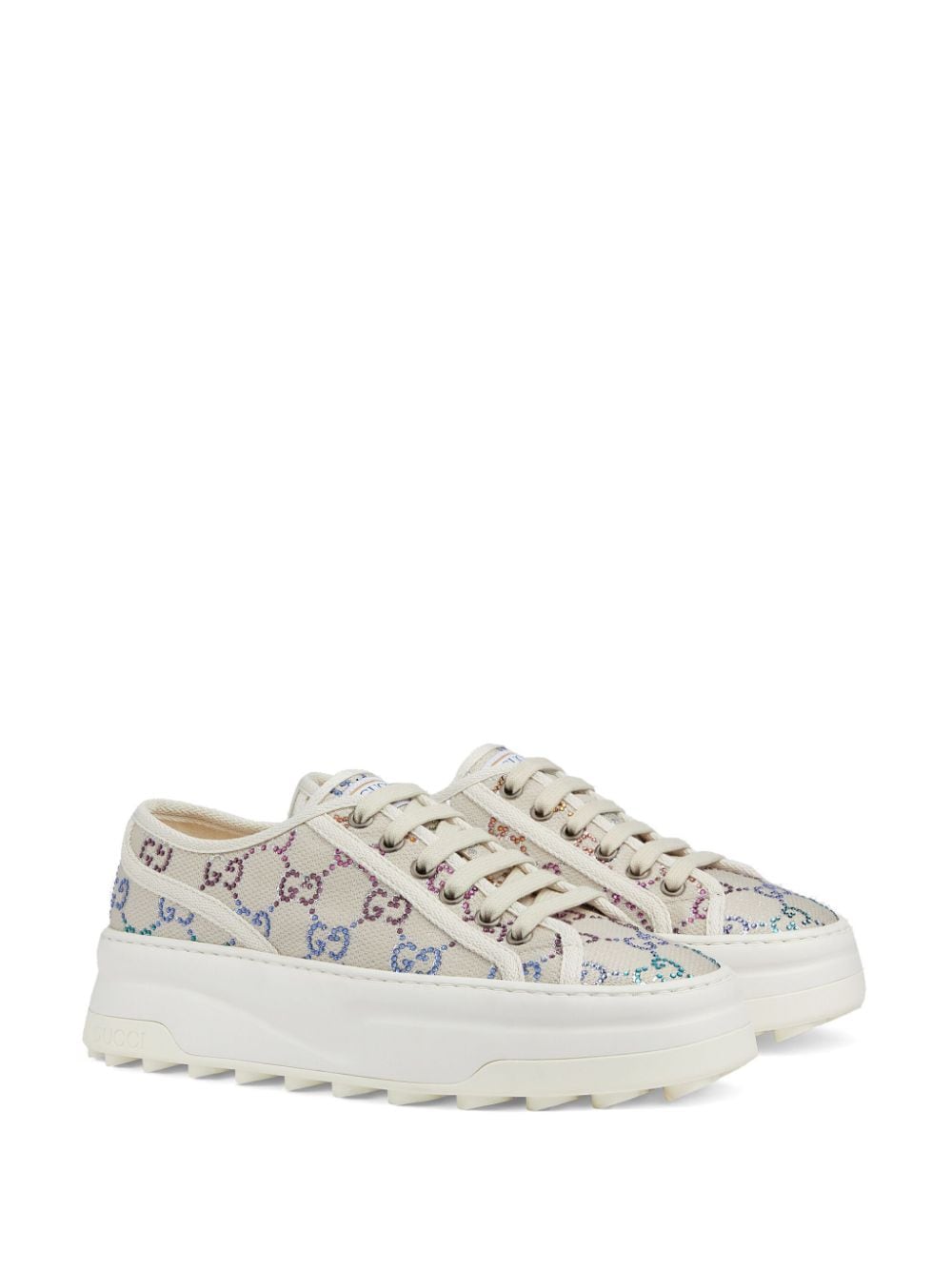 Shop Gucci Gg-embellished Lace-up Sneakers In Nude
