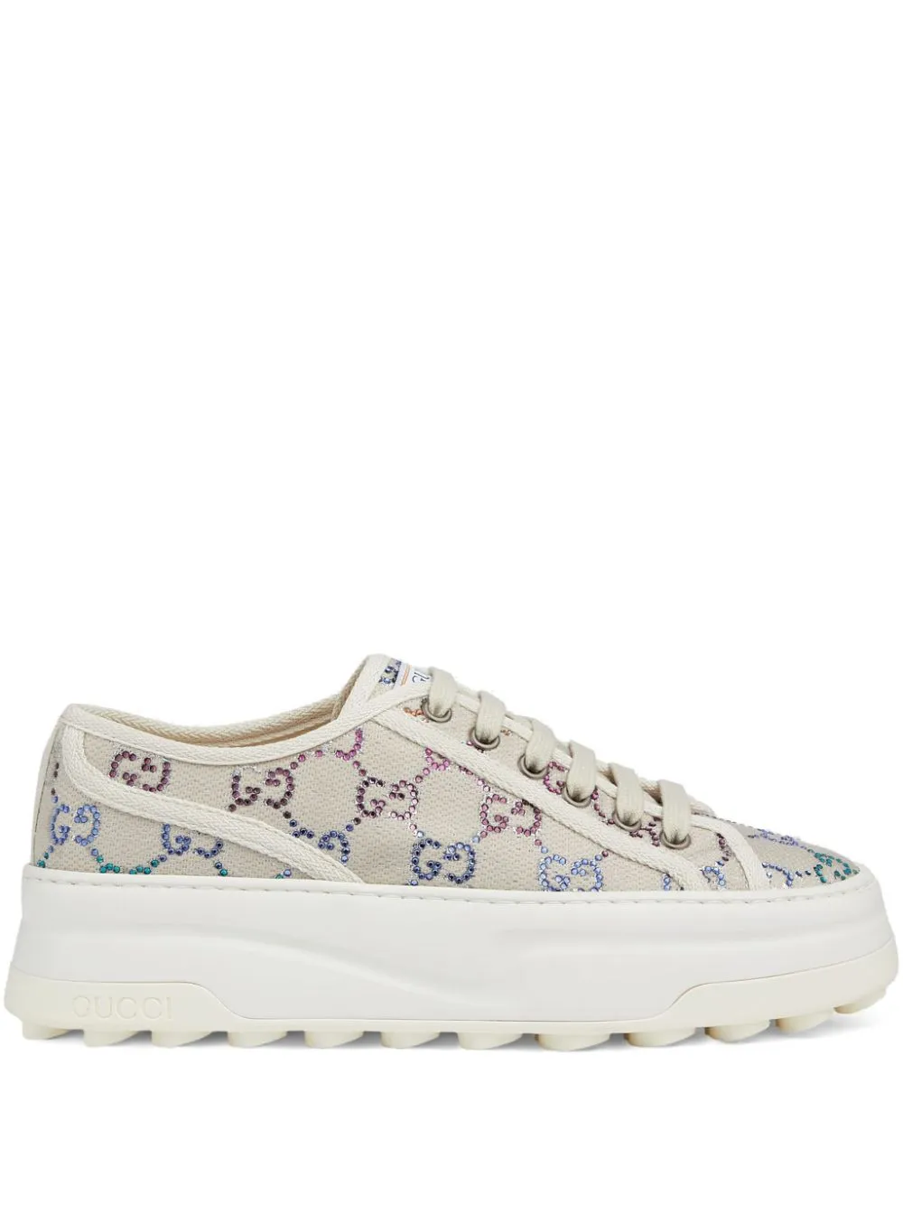 Shop Gucci Gg-embellished Lace-up Sneakers In Neutrals