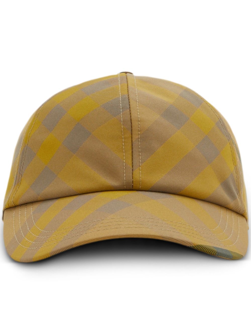 Shop Burberry Check-pattern Cotton Cap In Yellow