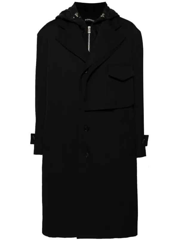 SONGZIO detachable hood Wool Trench Coat Black FARFETCH AU