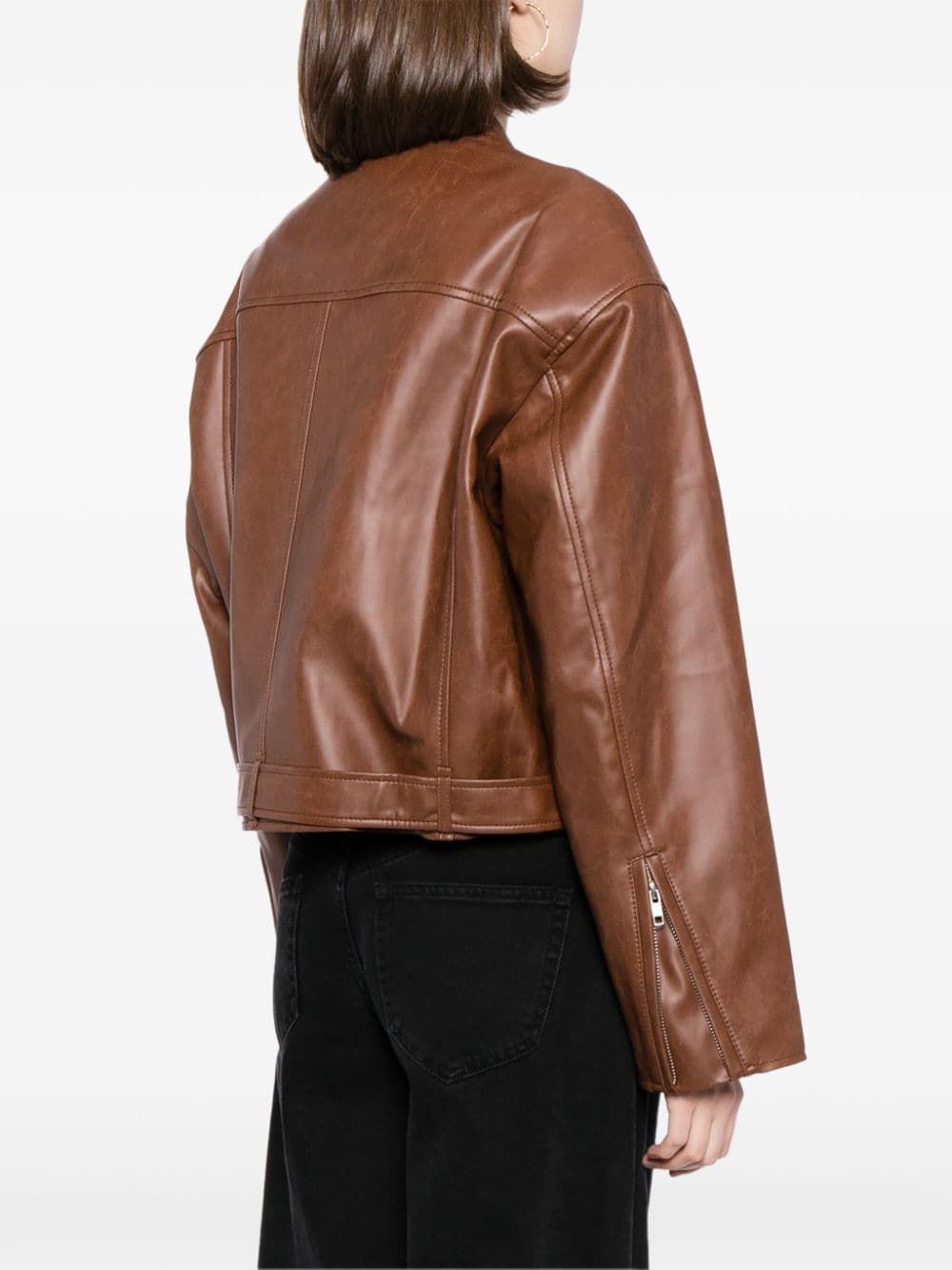 Shop Studio Tomboy Faux-leather Biker Jacket In Brown