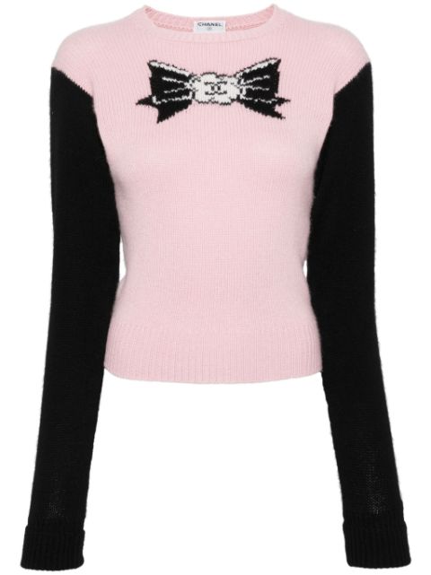 Affordable HOT SALE CHANEL 1995 bow-intarsia cashmere jumper Women