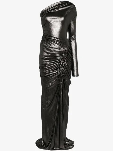 Atlein metallic draped gown