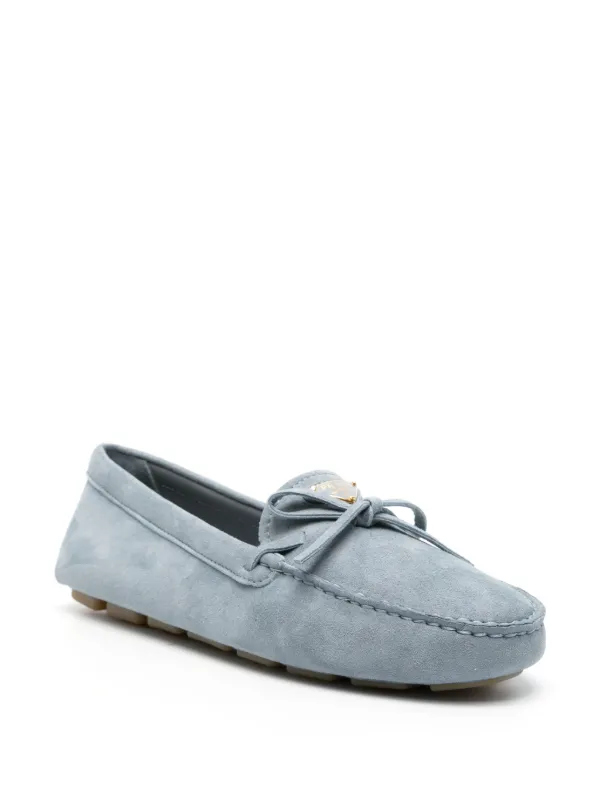 Prada enamel-logo Suede Driving Shoes | Blue | FARFETCH GR