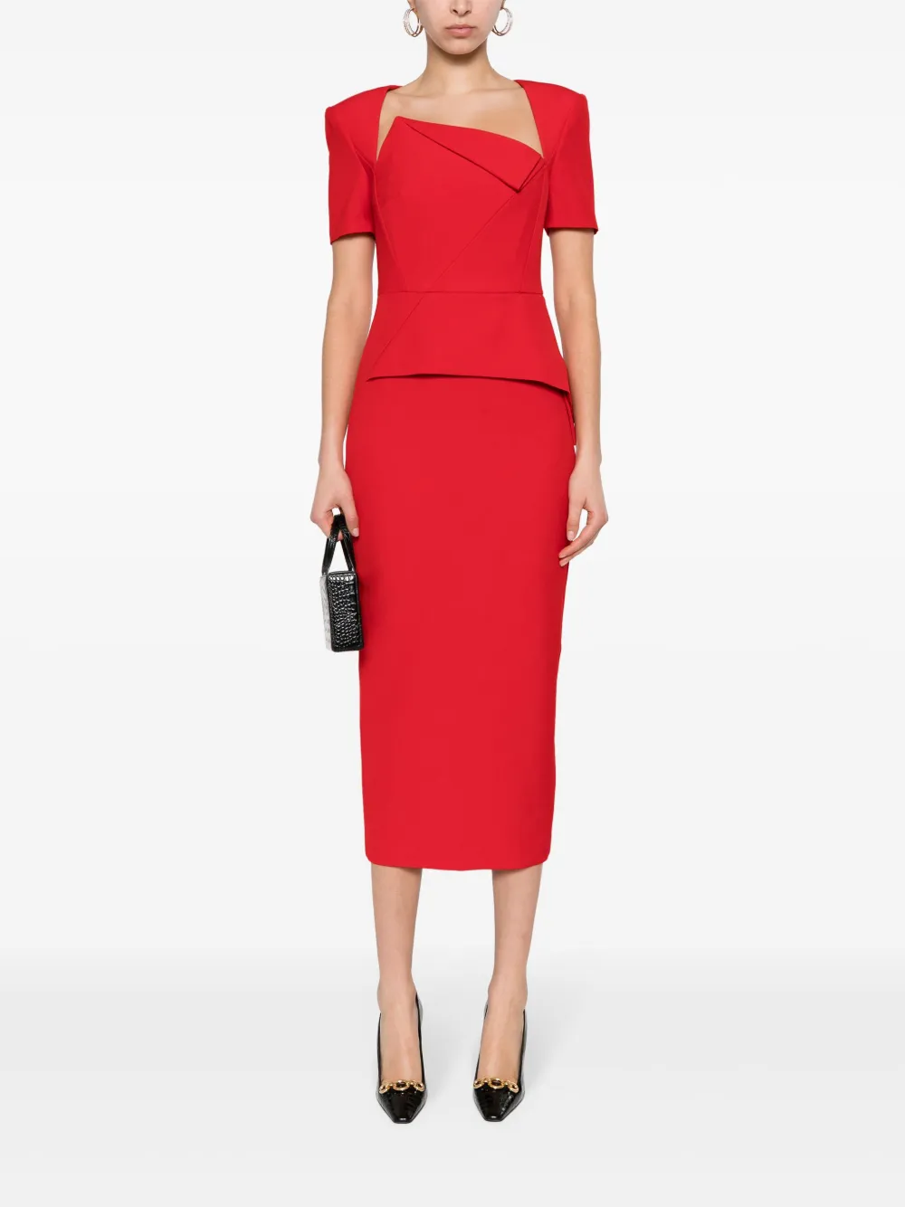 Roland Mouret Crêpe peplum midi-jurk Rood