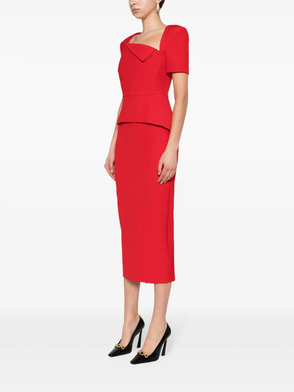 Roland Mouret Crepe Peplum Midi Dress Red FARFETCH