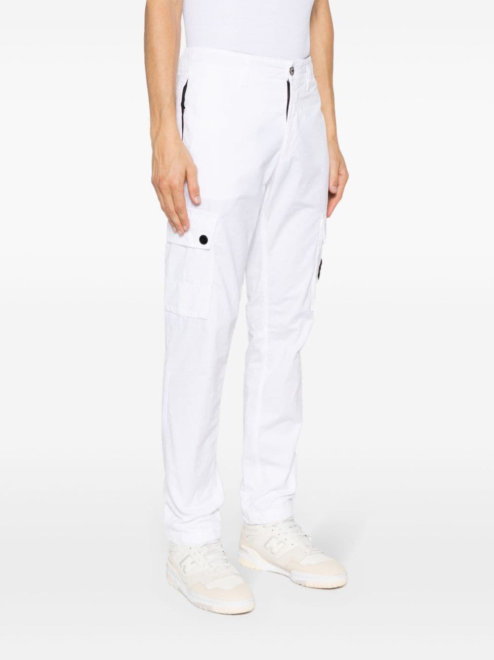 Shop Stone Island Compass-badge Slim-fit Trousers In White