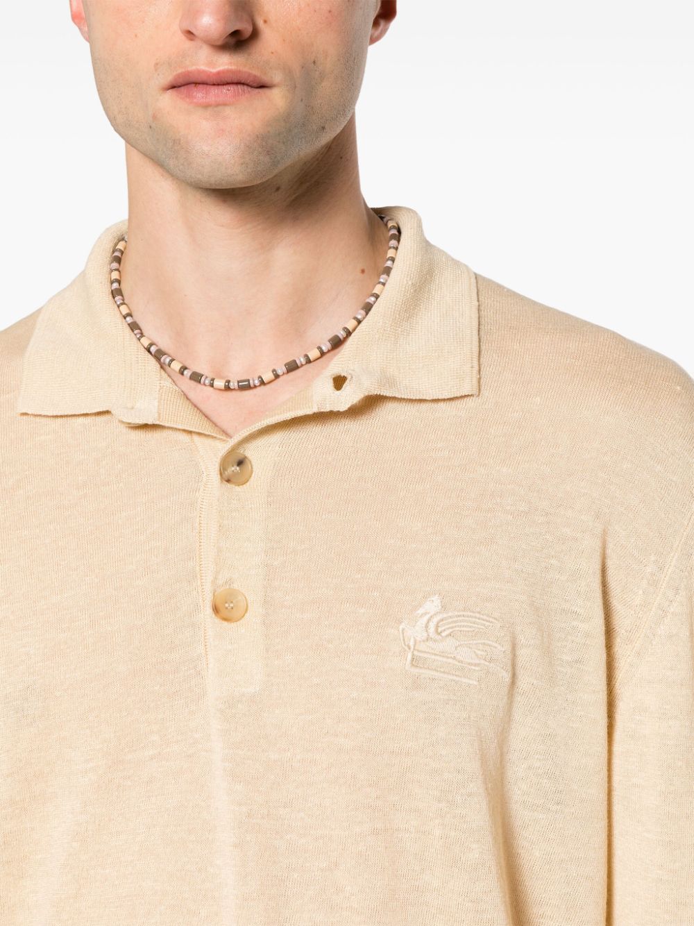 Shop Etro Pegaso-embroidered Knitted Polo Shirt In Neutrals