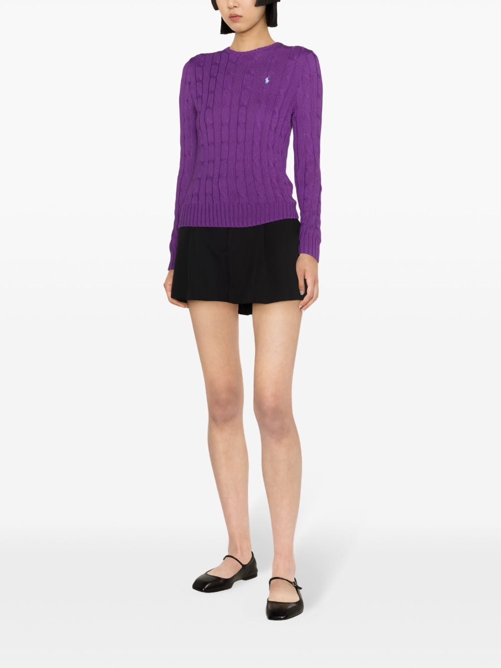 Shop Polo Ralph Lauren Embroidered-logo Cable-knit Jumper In Purple