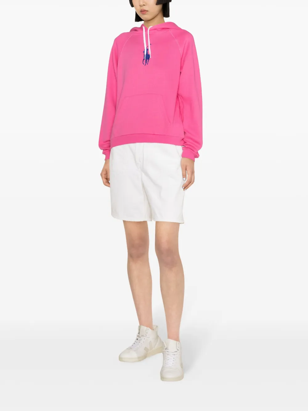 Shop Polo Ralph Lauren Embroidered-logo Jersey Hoodie In Pink