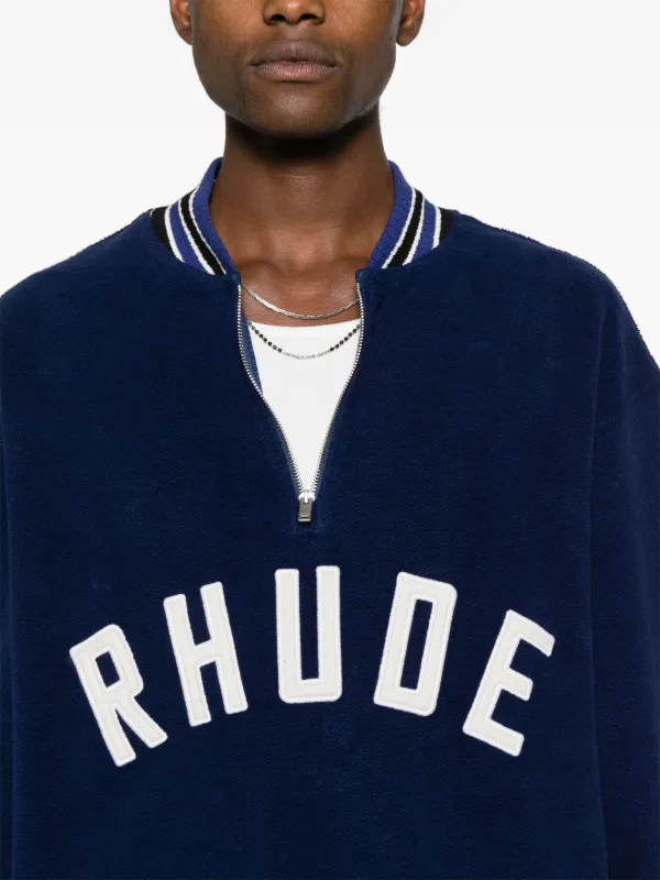 RHUDE logo patch Zipped Sweatshirt Blue FARFETCH AU