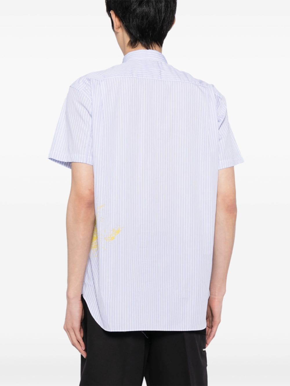 Shop Comme Des Garçons Shirt Paint-splatter Striped Shirt In Blue