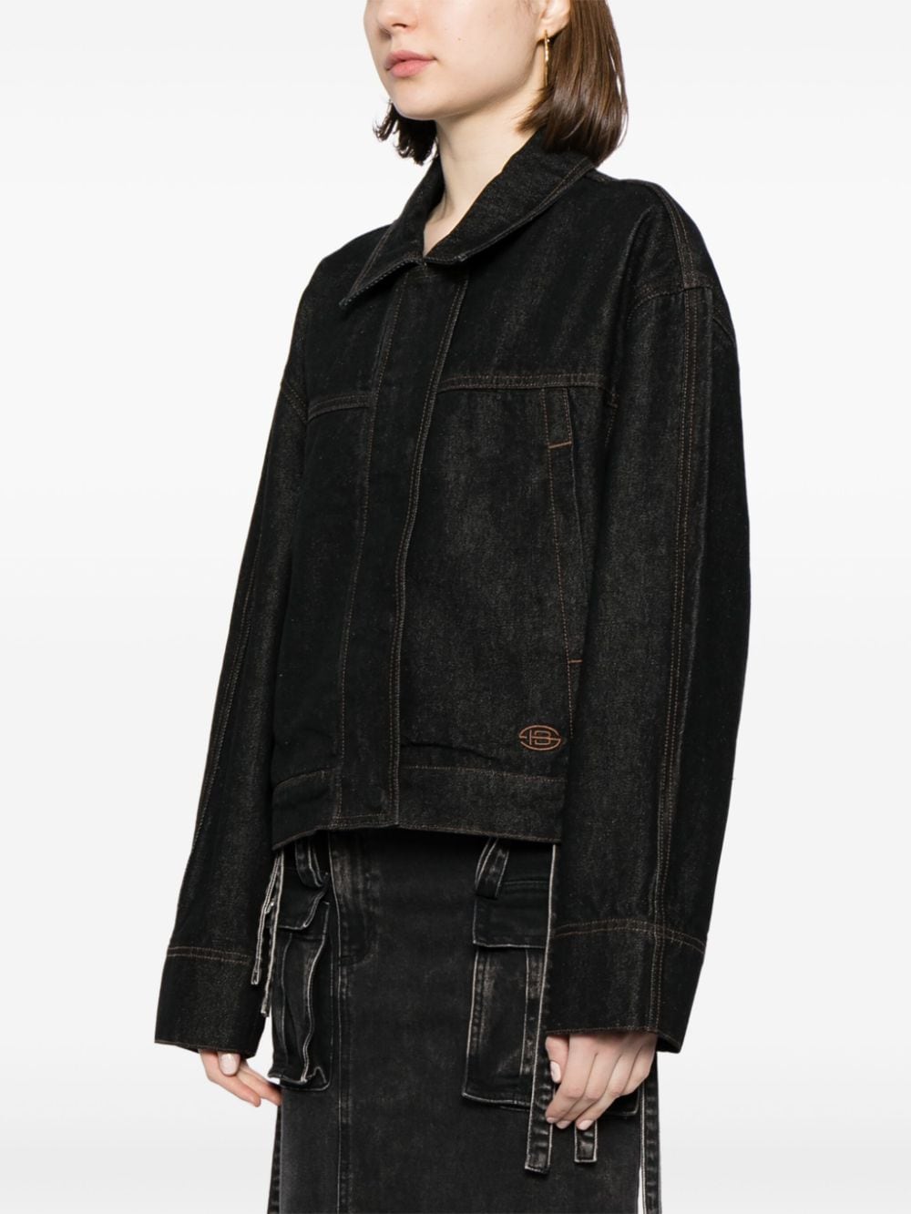 Shop Studio Tomboy Concealed-fastening Denim Jacket In Black