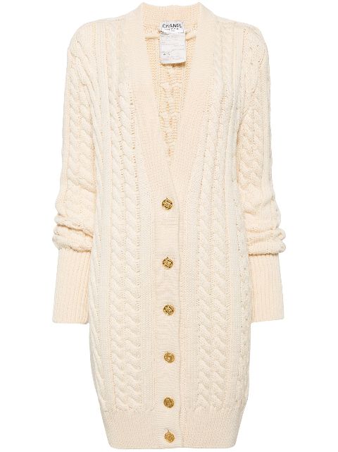 HOT SALE CHANEL 1990-2000s cable-knit wool cardigan Women