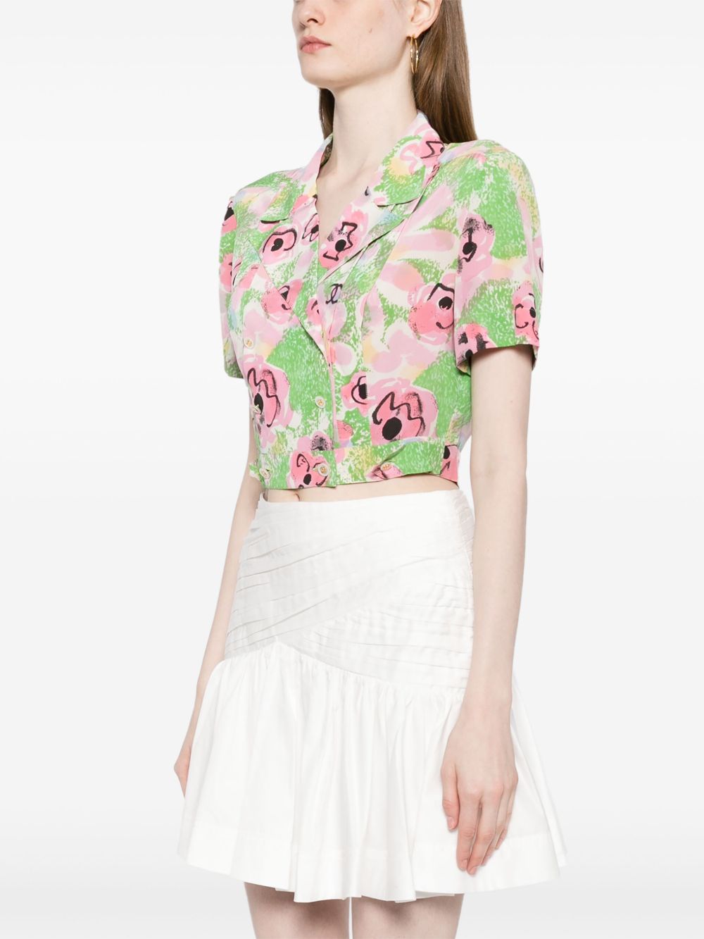 CHANEL 1997 Camellia-print cropped shirt Women