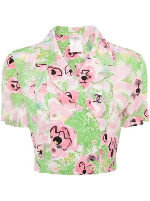 HOT SALE CHANEL 1997 Camellia-print cropped shirt Women