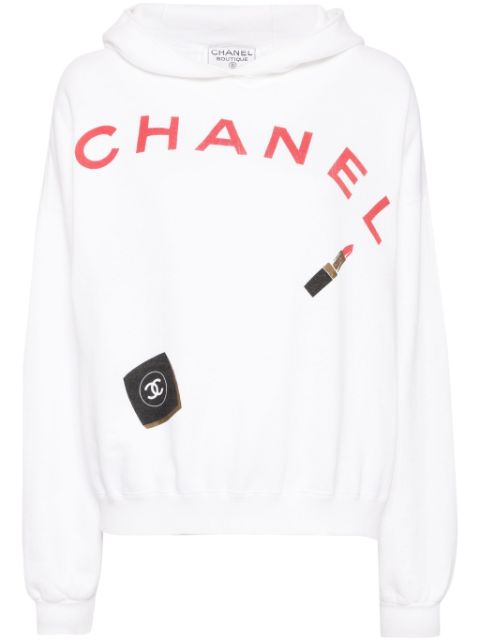 CHANEL 1990-2000s logo-print cotton hoodie Women