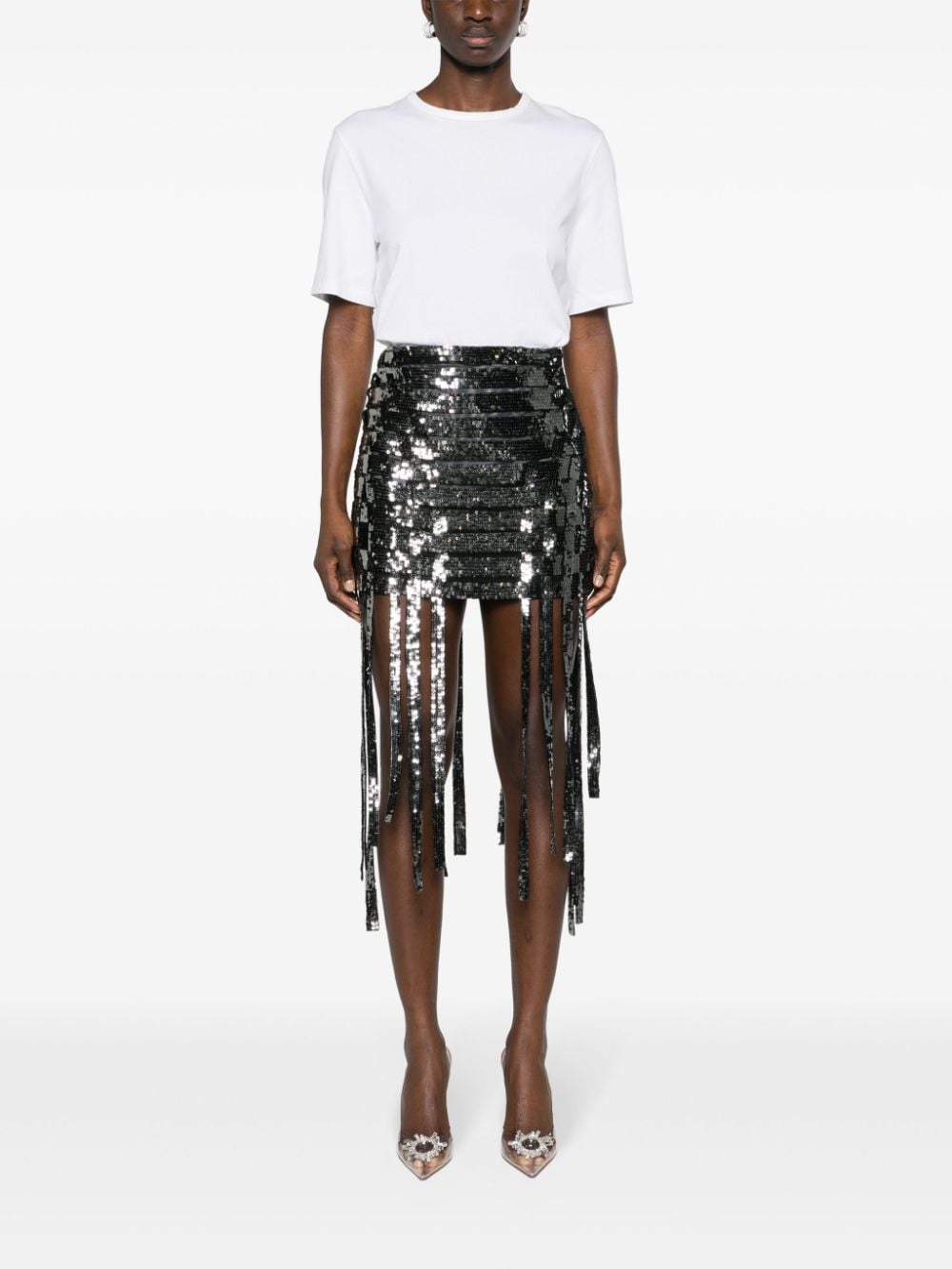 Shop Pinko Gladiatore Sequinned Midi Skirt In Grey
