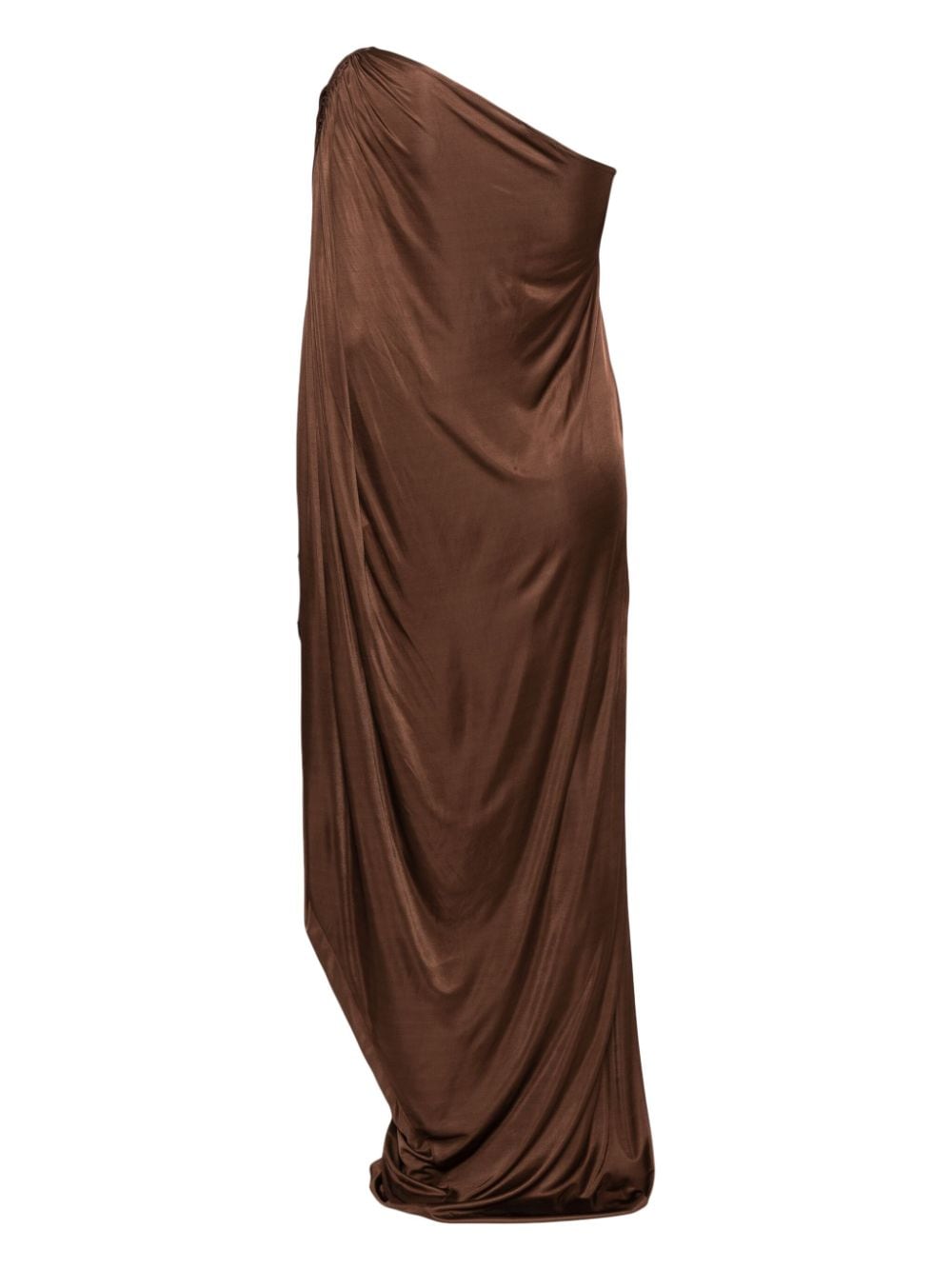 Shop Atlein Single-sleeve Draped Dress In Brown