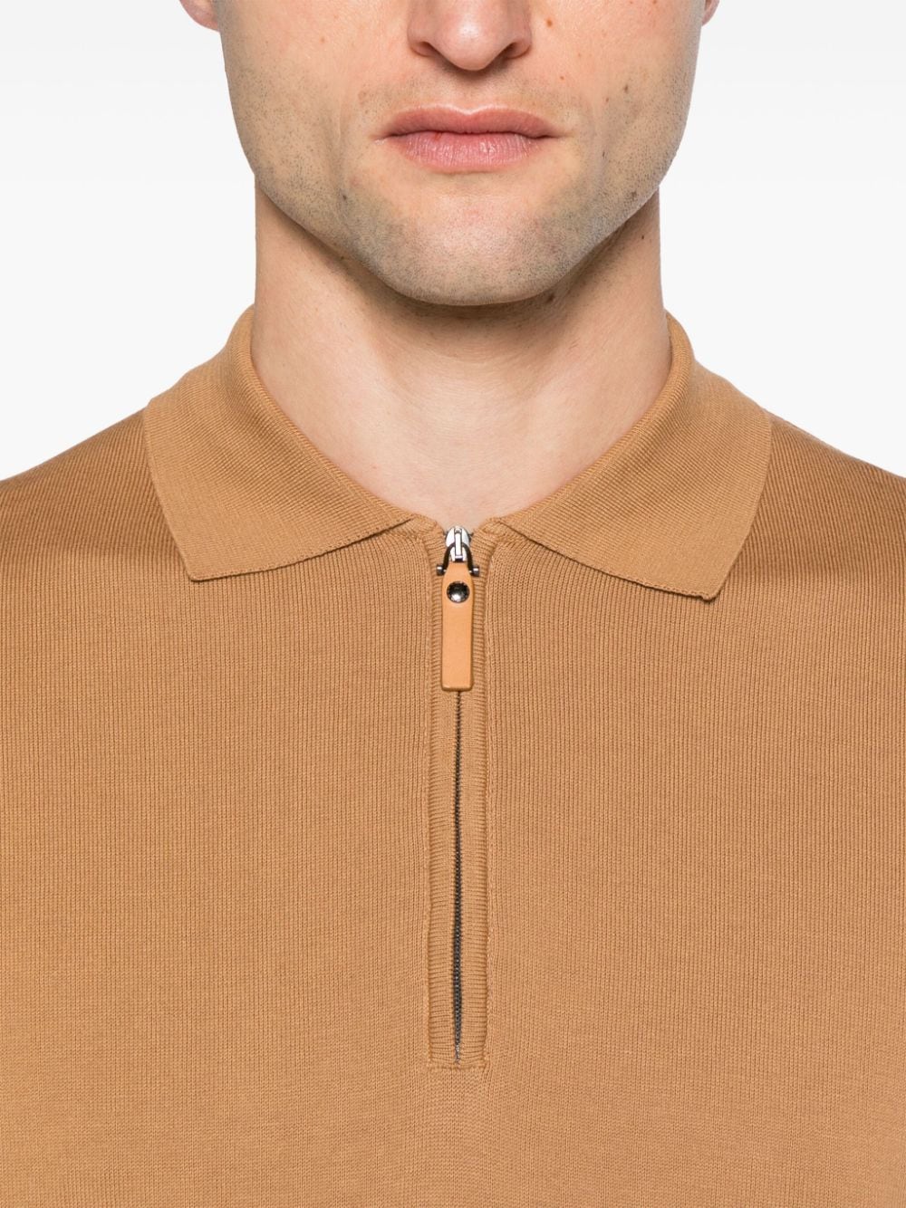Shop Canali Knitted Cotton Polo Shirt In Brown