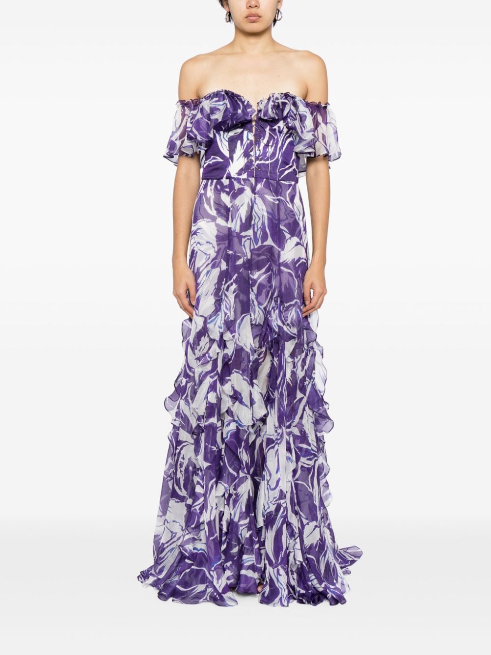 Shop Costarellos Printed Sleeveless Dress In 紫色