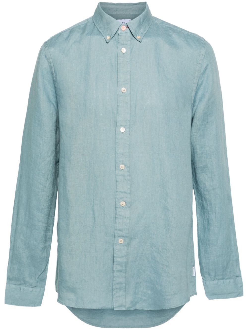 Shop Ps By Paul Smith Button-down Collar Linen Shirt In Blue