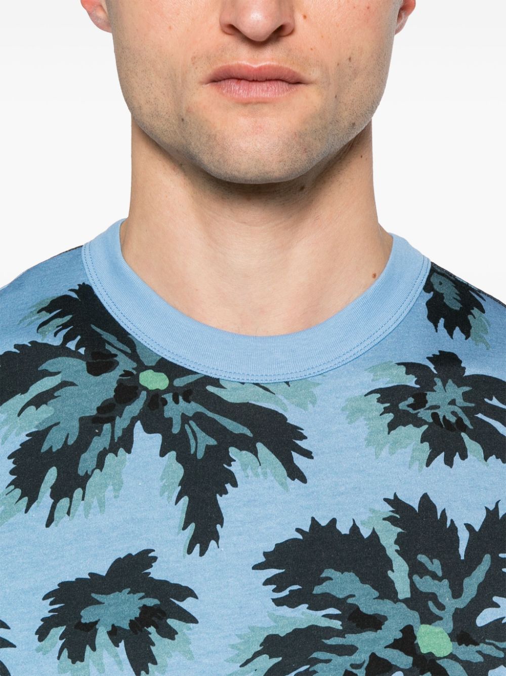 Shop Ps By Paul Smith Palmera-print Organic-cotton T-shirt In Blue