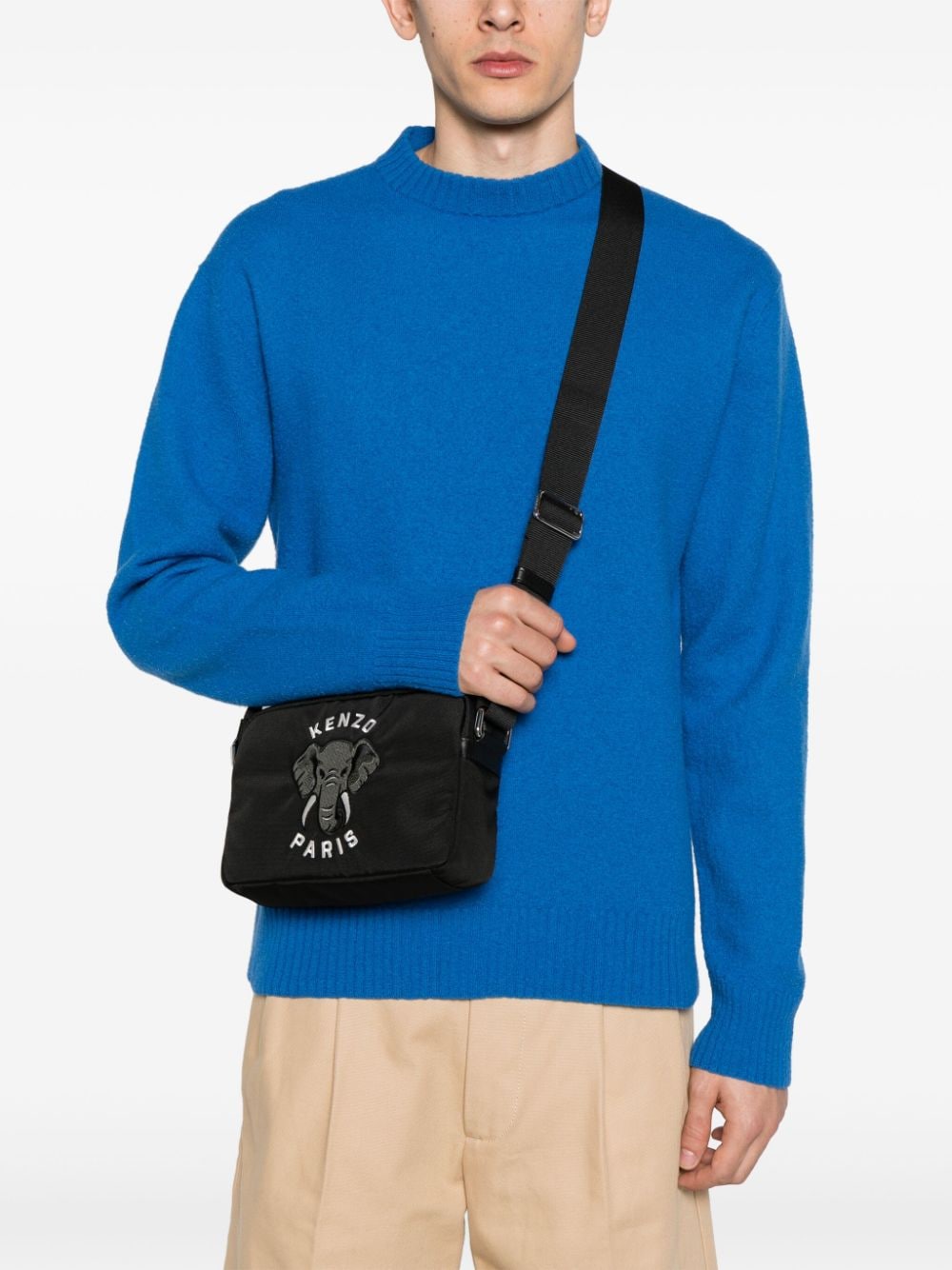 Shop Kenzo Elephant-embroidered Canvas Messenger Bag In Black