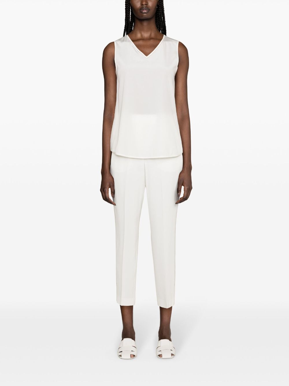 Shop Peserico Bead-trim Tapered Trousers In Weiss