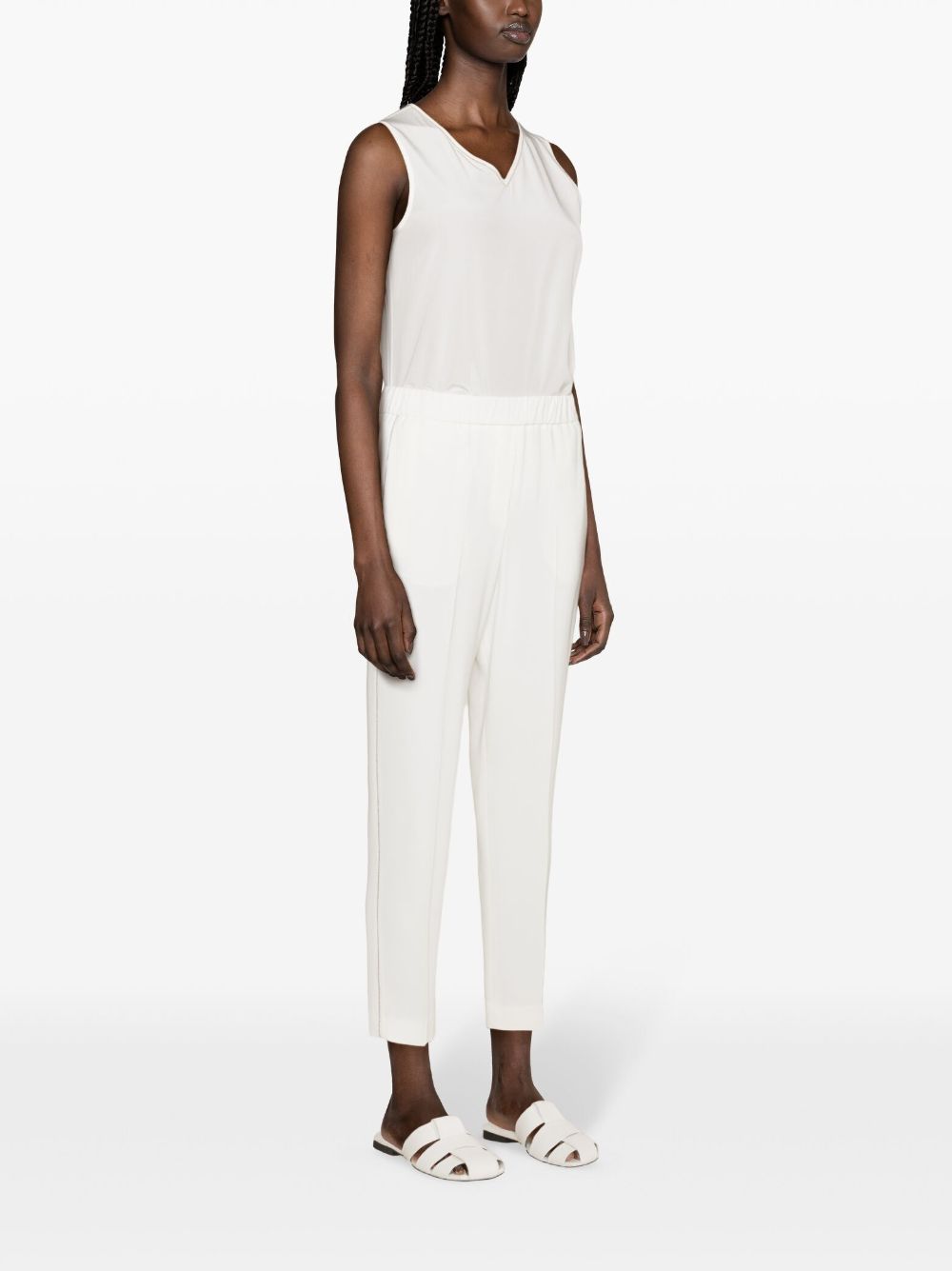 Shop Peserico Bead-trim Tapered Trousers In Weiss