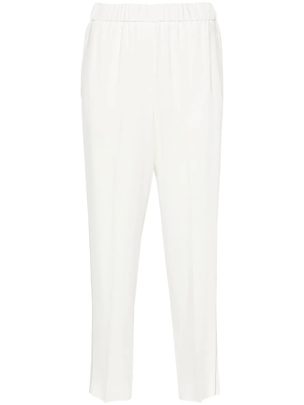 Shop Peserico Bead-trim Tapered Trousers In Weiss