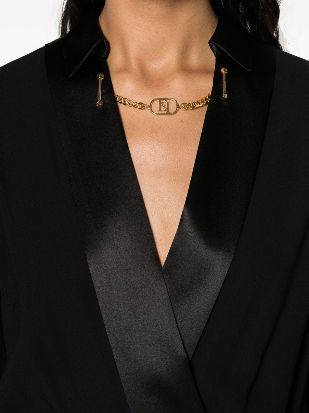 Shop Elisabetta Franchi Logo-chain Crepe Jumpsuit In Black