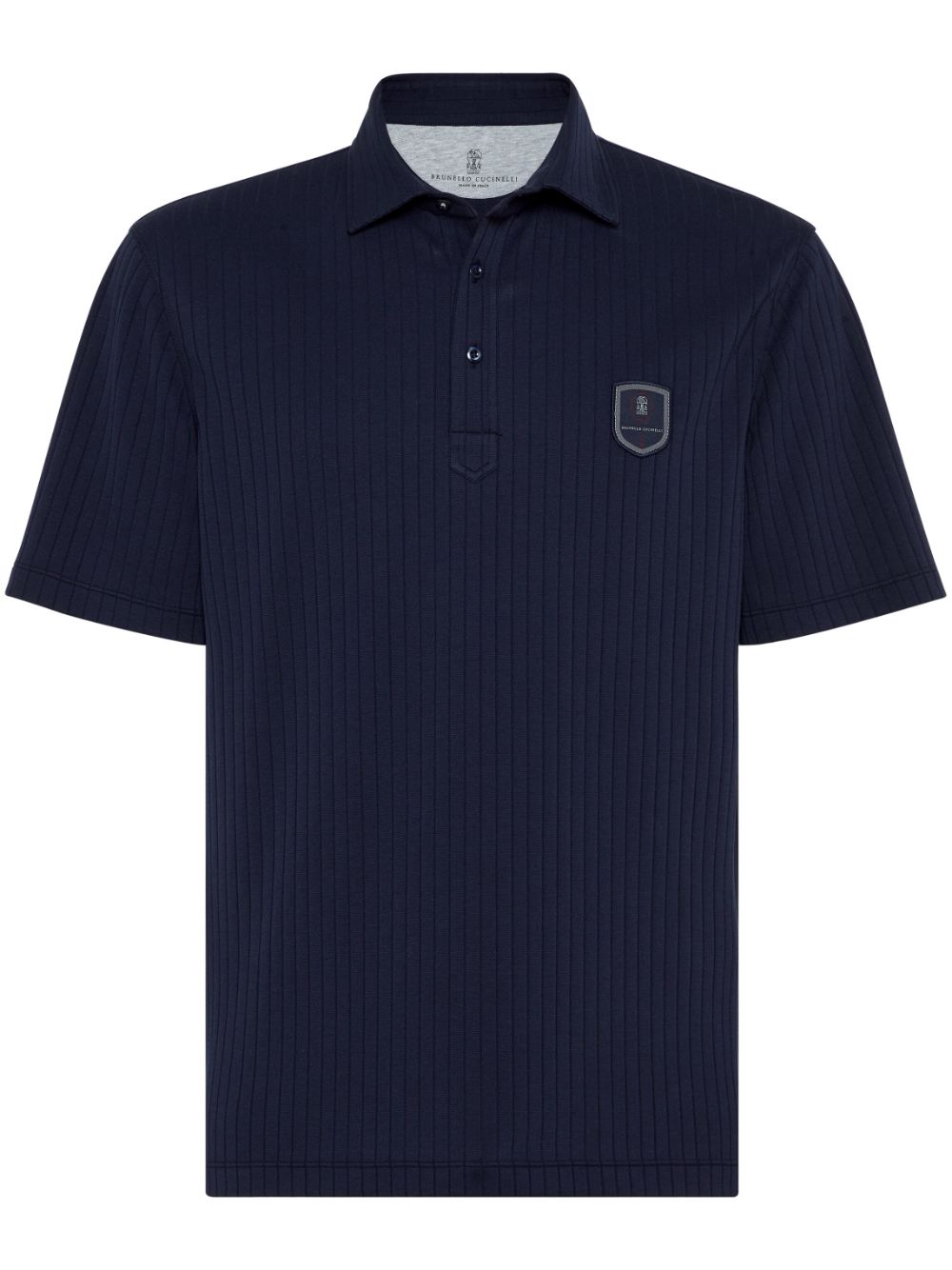 Brunello Cucinelli Logo-appliqué Ribbed Polo Shirt In Blue