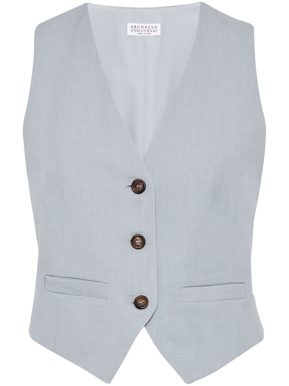 Image 1 of Brunello Cucinelli Monili-trim tailored linen-blend waistcoat