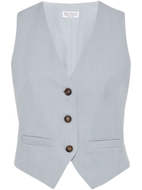 Brunello Cucinelli Monili-trim tailored linen-blend waistcoat 