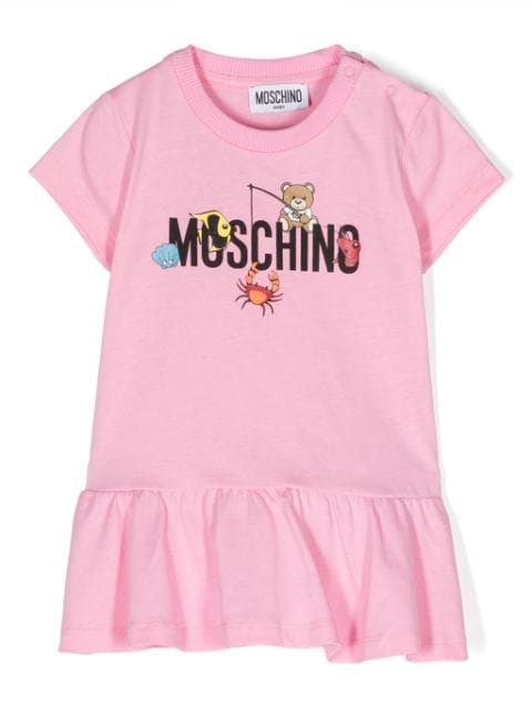 Moschino Kids logo-print cotton flared dress