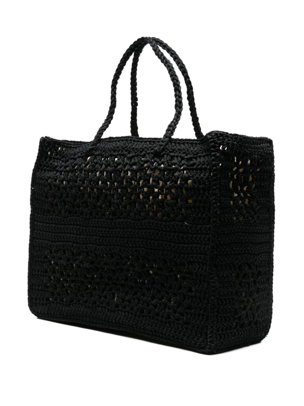 Shop Twinset Logo-embroidered Crochet Tote Bag In Schwarz