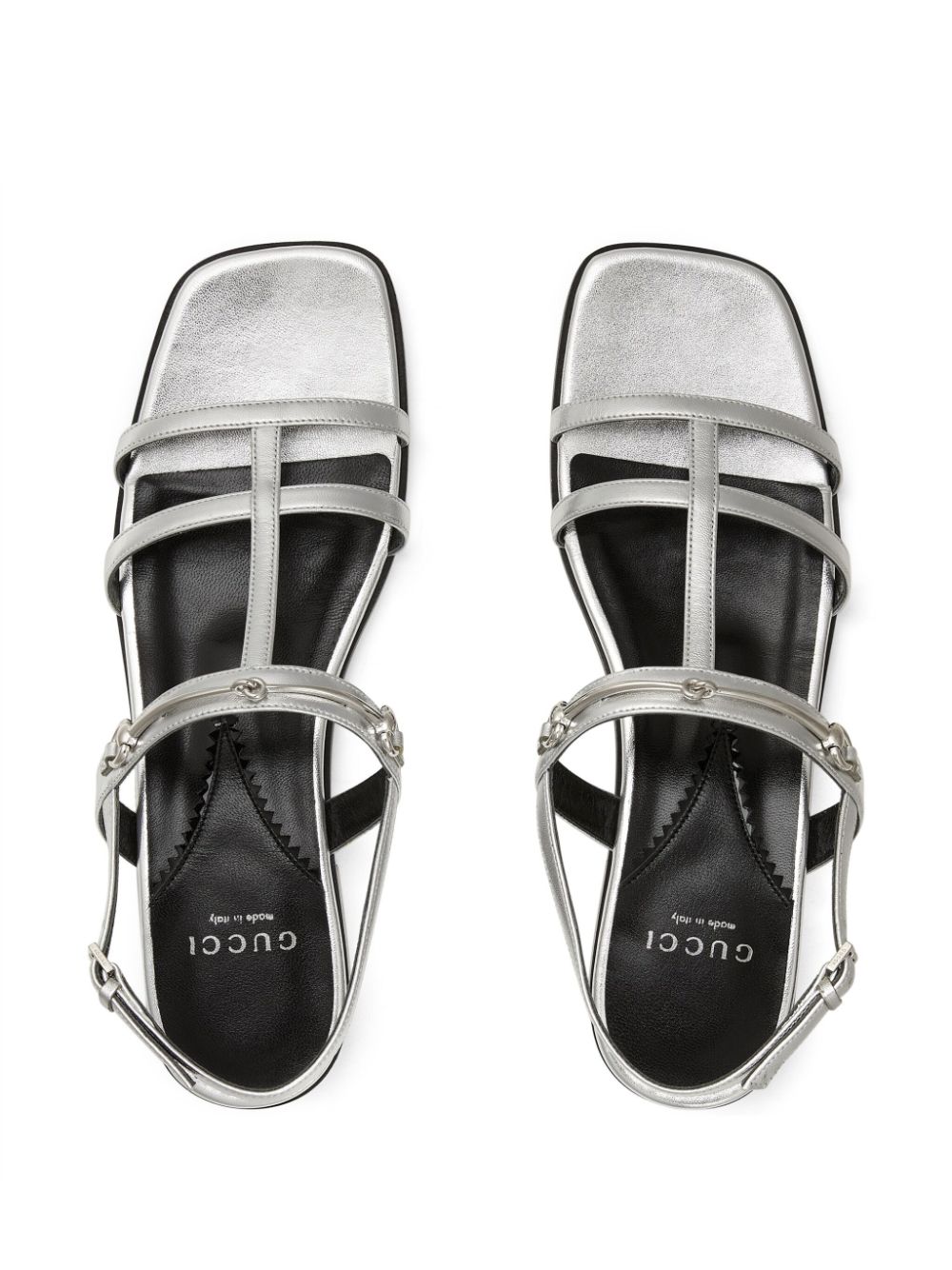 Shop Gucci Horsebit Caged Metallic Leather Sandals In Silber