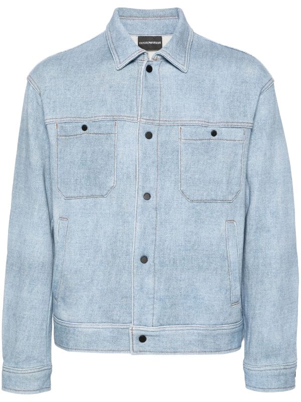 Emporio Armani press stud Cotton Shirt Jacket Farfetch