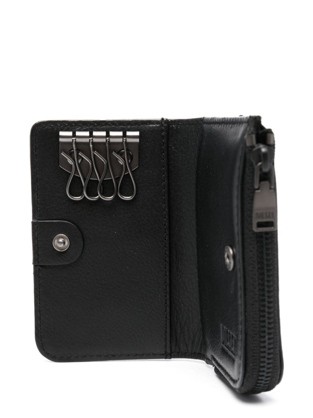 Shop Diesel L-zip Key Leather Wallet In Black