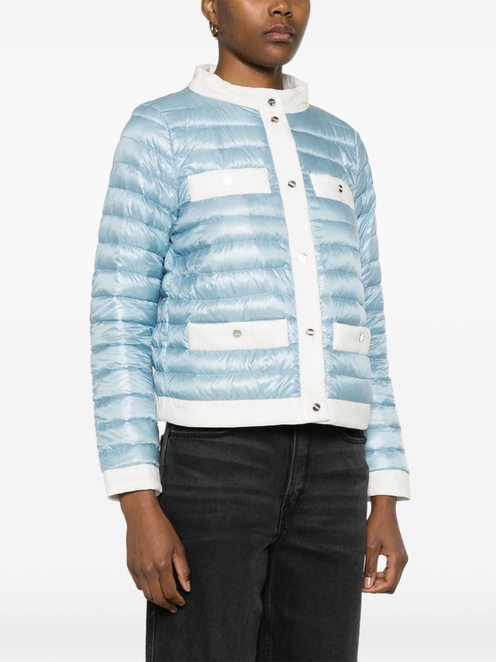 Shop Herno Contrasting-trim Quilted Jacket In Blue