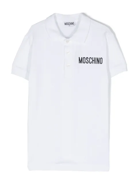 Moschino Kids قميص بولو قطن مطرز بشعار الماركة
