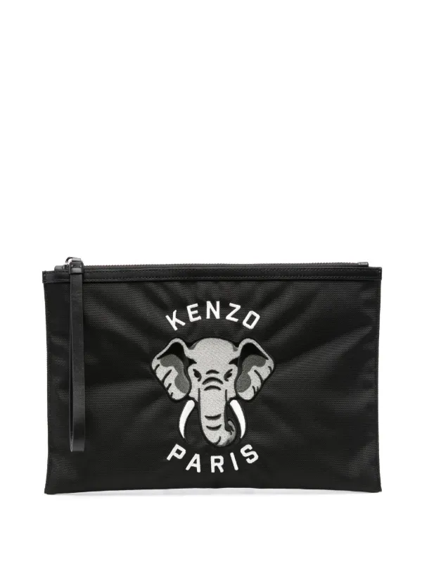 Kenzo Elephant embroidered Canvas Clutch Bag Farfetch